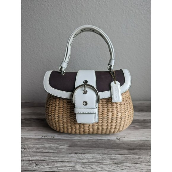 Coach Bags Coach 6272 Woven Straw Rattan Brown White Top Handle Bag